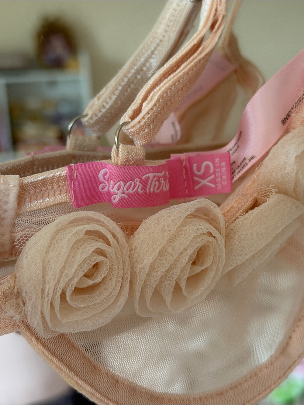 Sugar Thrillz Delicate Rose-Trim Sheer Bra - Light Peachy Pink - Picture 4 of 4